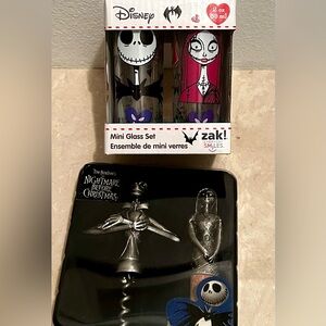 The Nightmare Before Christmas NIB cork screw/stopper set & 4 shot glasses